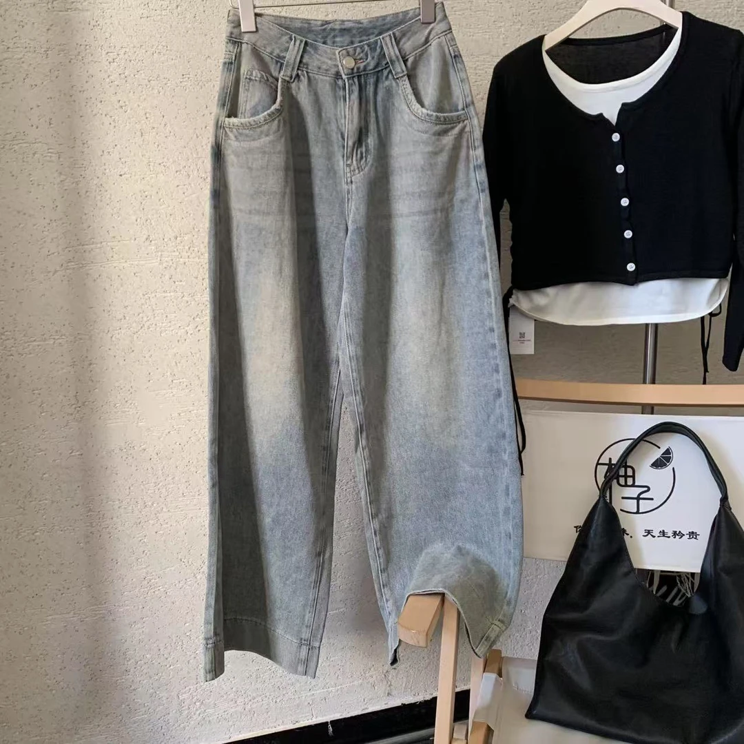 【 雨•美 推荐 】CN002韩版休闲百搭宽边阔腿裤牛仔裤