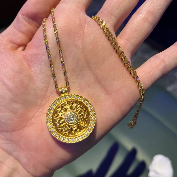 铜合金项链 铜合金金色新中式古法旋转八宝时来运转