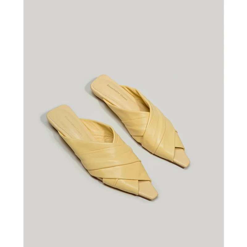 【Shoemaker Queen】巨软巨舒服真皮包头半拖外穿平底凉拖鞋