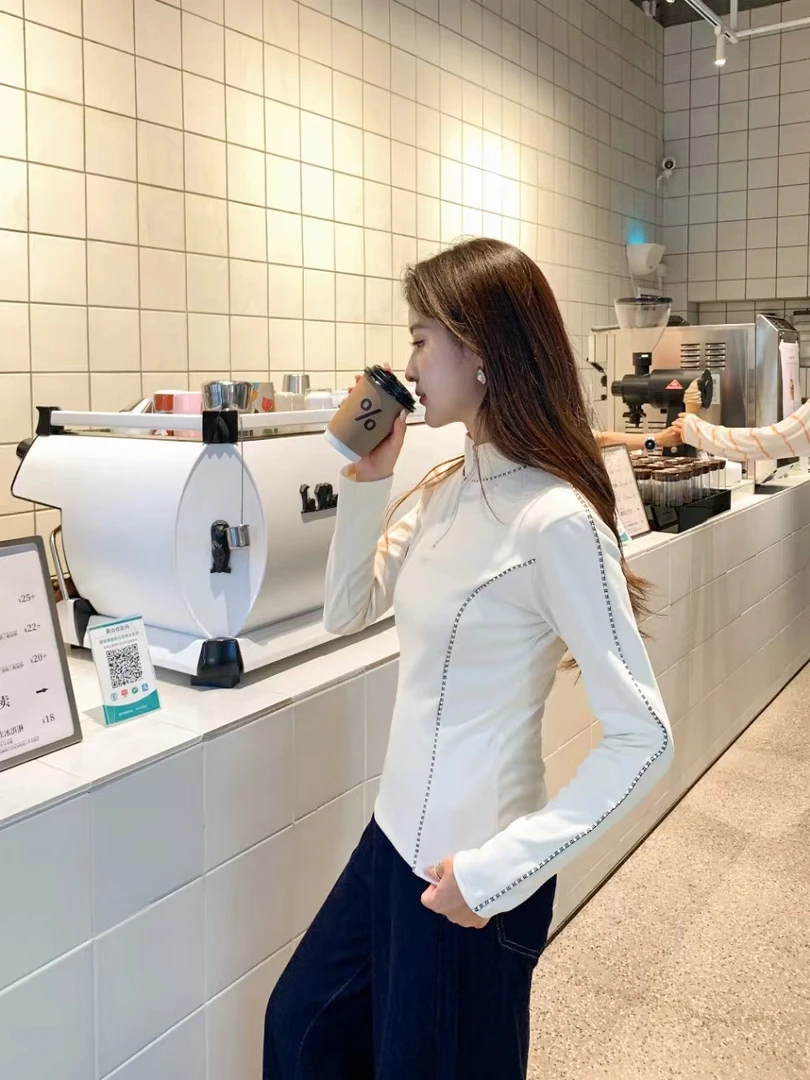 双面慕斯绒 修身半拉链打底衫Z