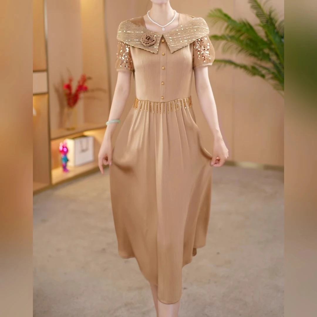 连衣裙2025新款女夏今年流行爆款轻奢高级感喜婆婆婚宴装妈妈礼服