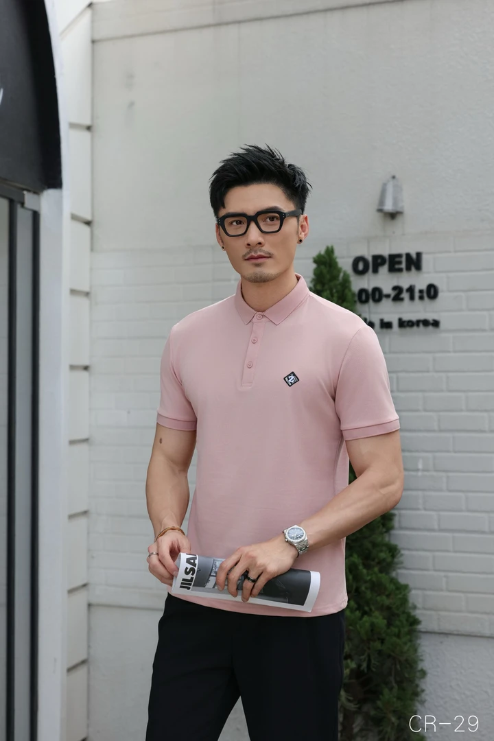 青年字母常规短袖日常夏季Polo衫纯色上衣潮牌荡领