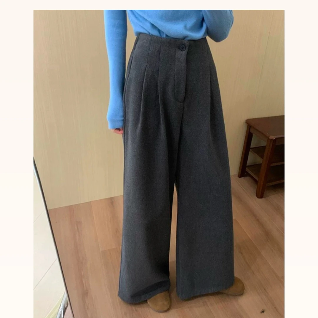 【海岛简爱】慵懒高级感高腰直筒毛呢阔腿裤气质百搭1111