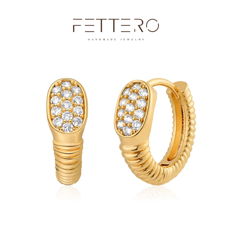 fettero 铜合金耳饰 【金色圆圈纹圆牌微镶耳环】