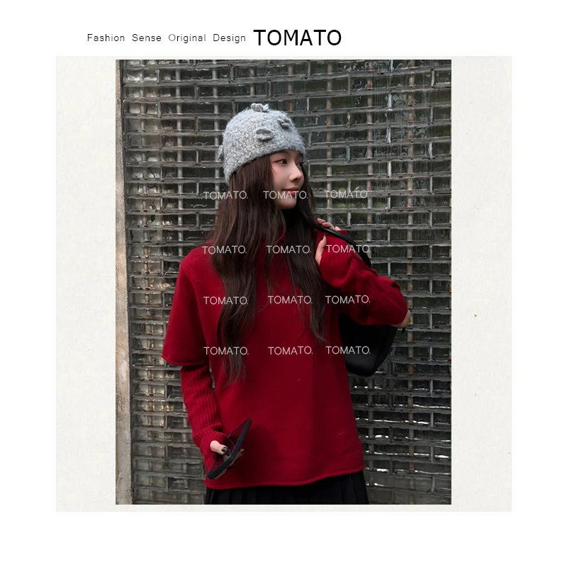 TomaTo-韩系polo领百搭显瘦100羊毛针织内搭短袖上衣 C25T88862