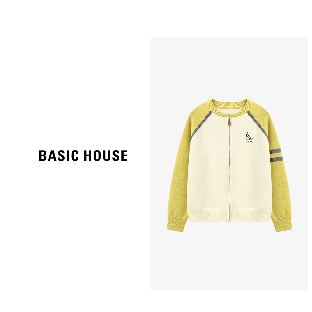 Basic House/百家好新款早秋撞色插肩袖针织开衫外套B0625B5MZH2