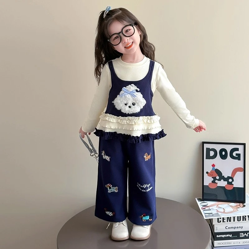 韩范公主女童套装儿童打底衣卫裤两件套小女孩假两件衣服2025新款