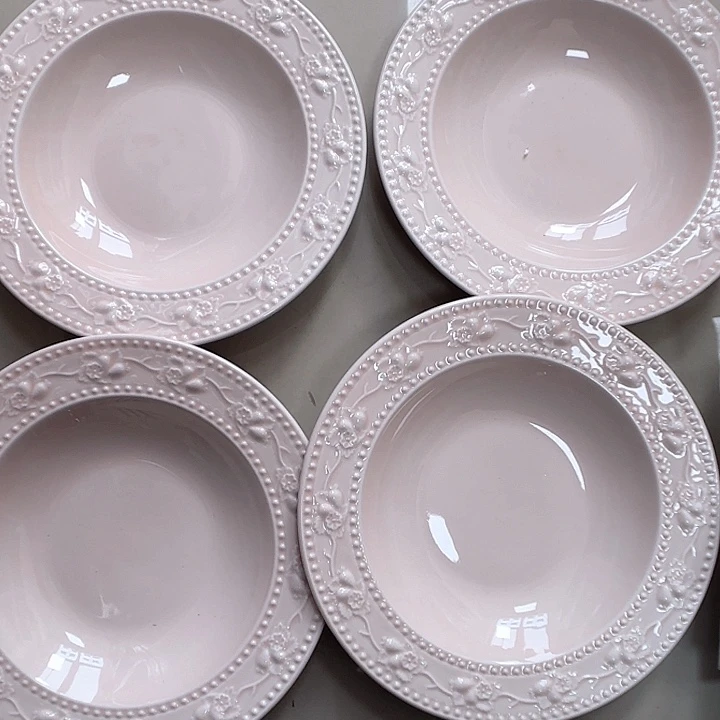 瓷片瑕疵特价陶瓷深盘4只粉色