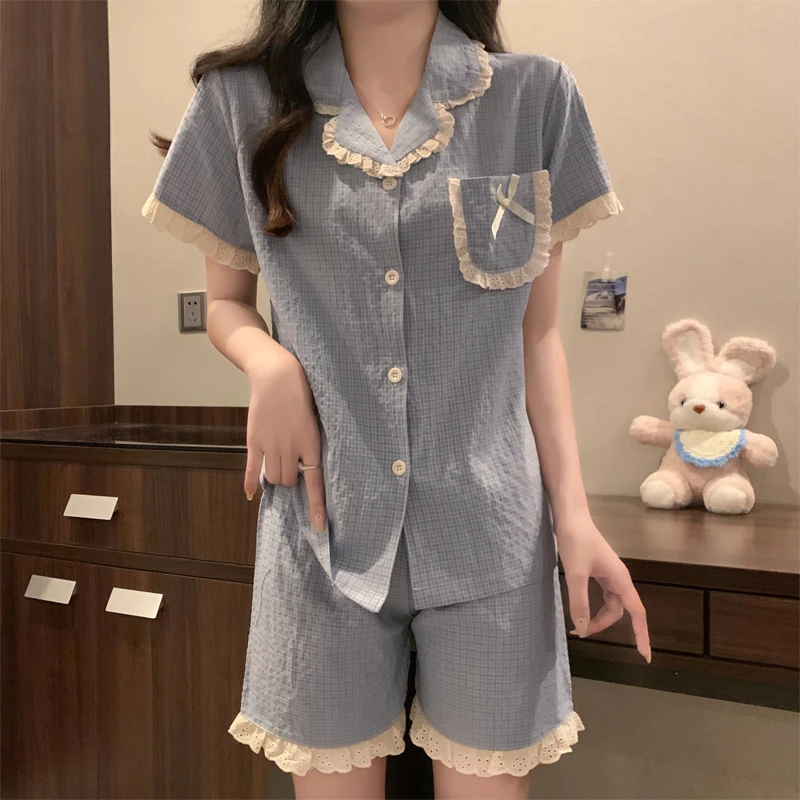 睡衣女夏季新款莫代尔短袖短裤套装甜美居家可外穿夏天开衫家居服