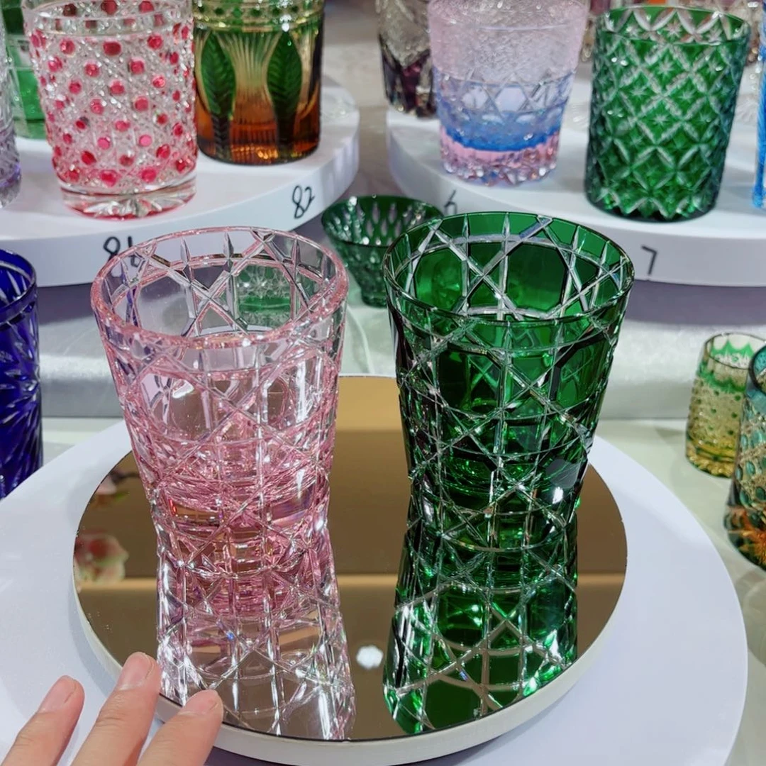 水晶玻璃平底款-绿色口部有小磕