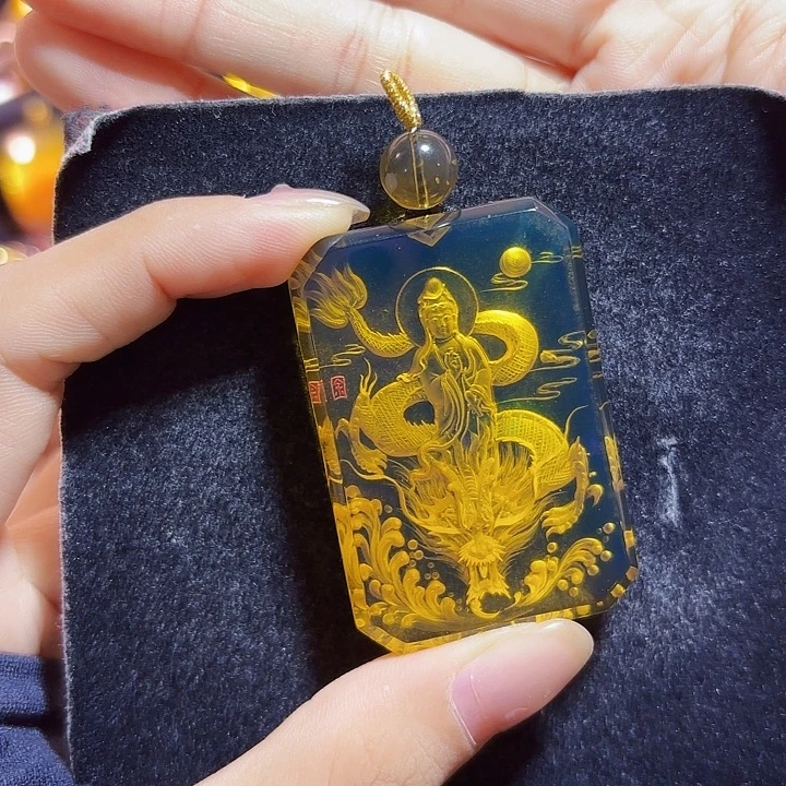 蓝珀未镶嵌珠宝奇石墨西哥蓝珀玉龙观音