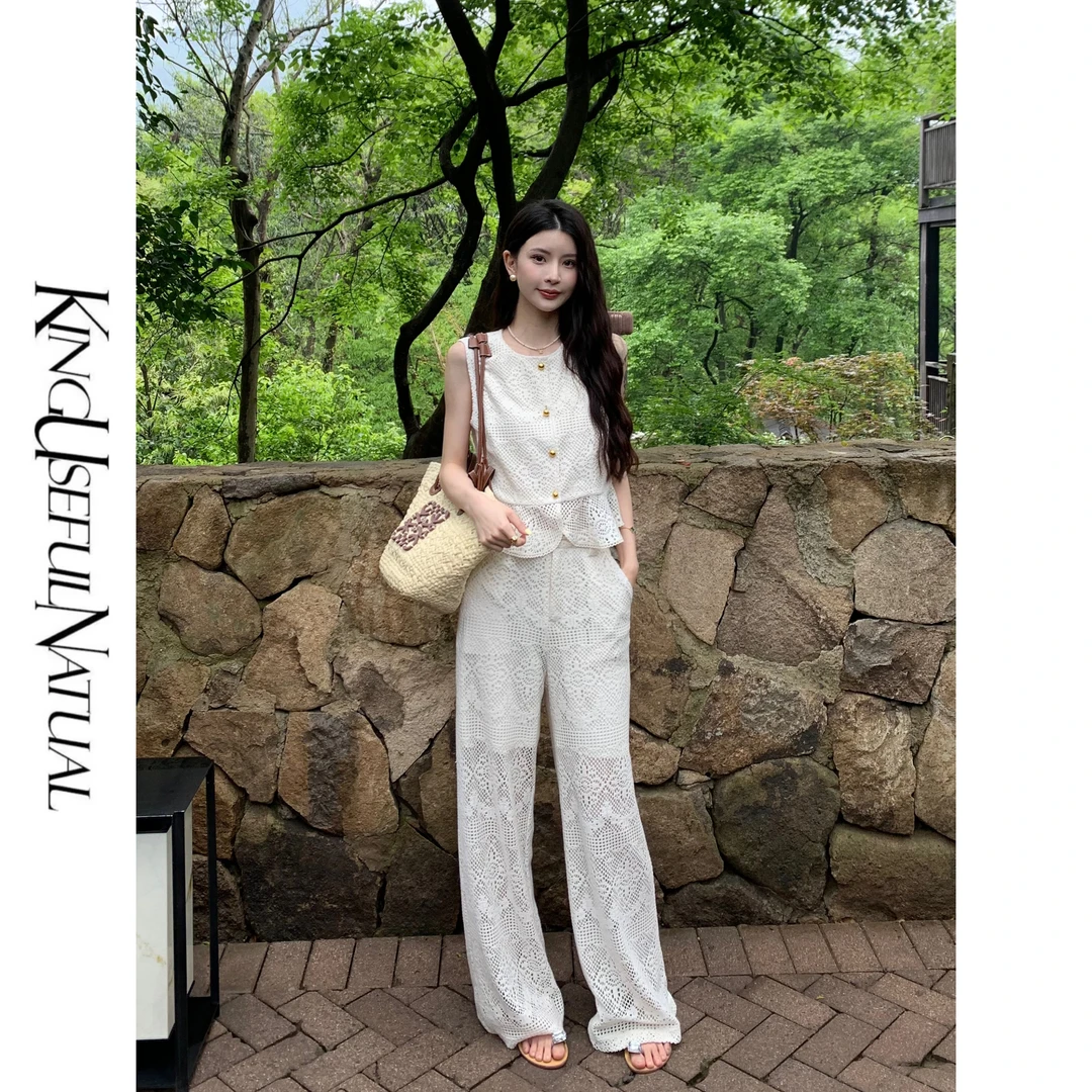 KUN【仲夏夜】心动套装 镂空蕾丝马甲裤子两件套装女气质夏季套装女