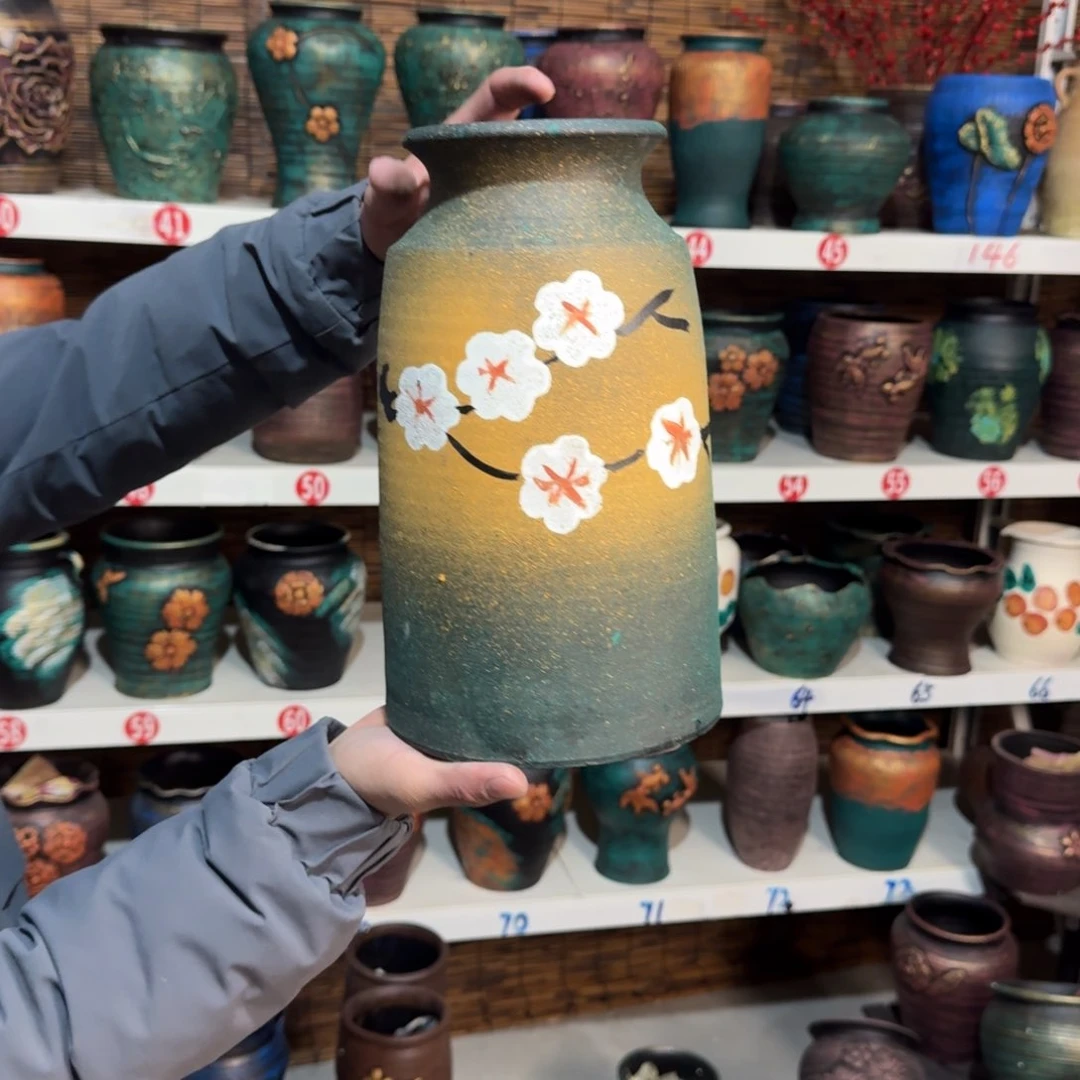 红陶红陶浮雕花盆炸炸炸