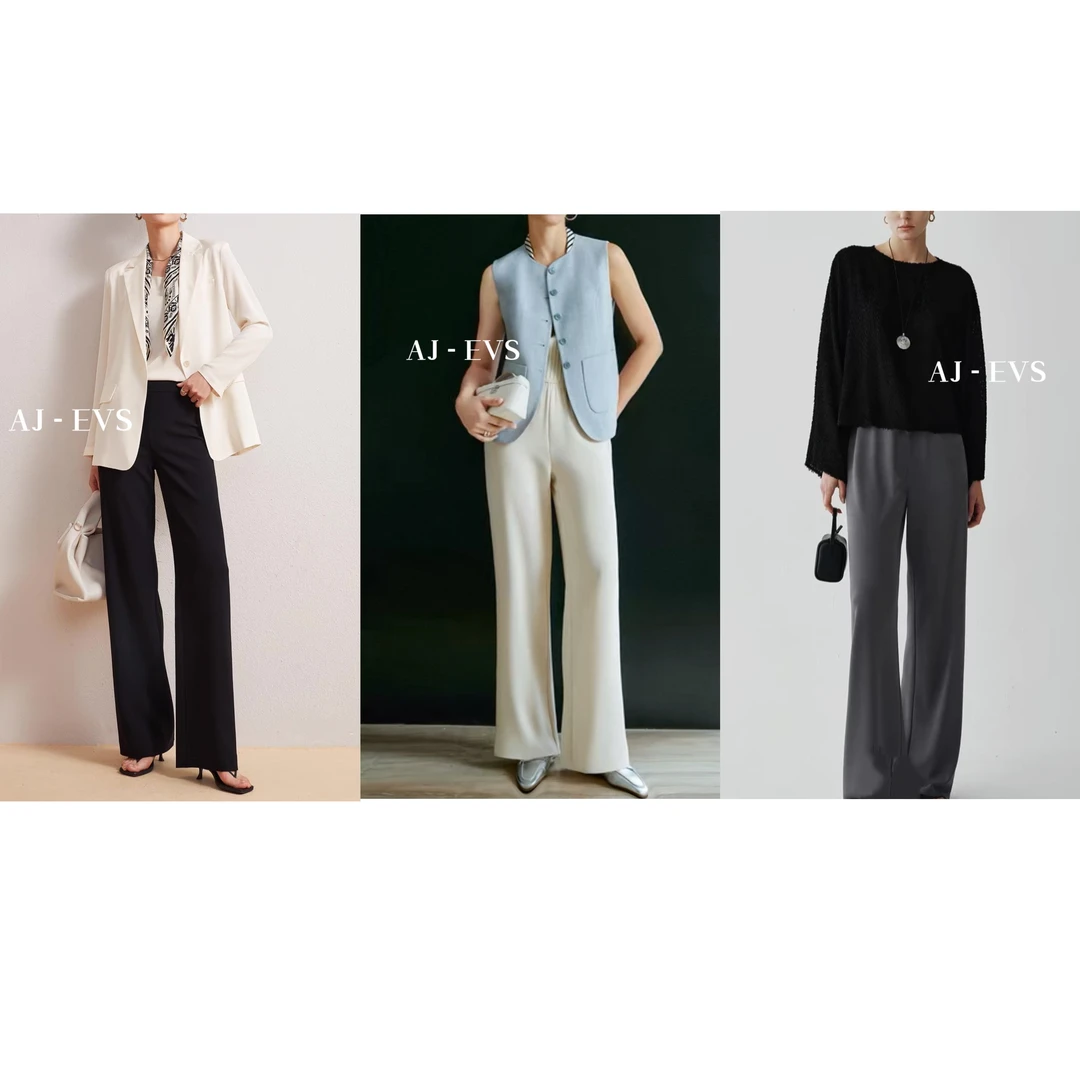 AJ-EVS【冰感抗皱裤· 丝滑垂坠感显瘦腰烫钻直筒裤】