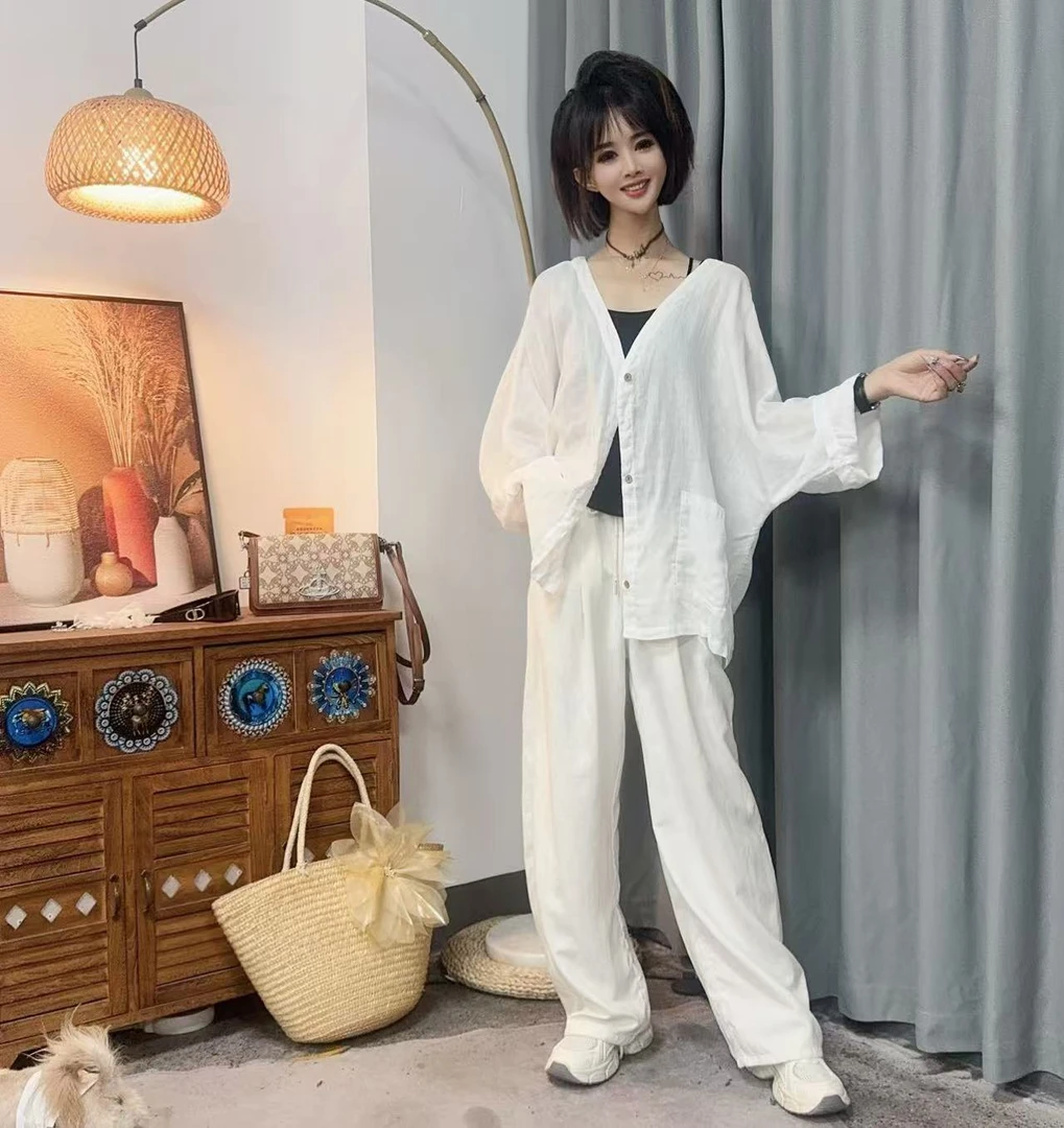 【沐木流浪记】（月光）白色轻薄V领时尚百搭衬衫Z