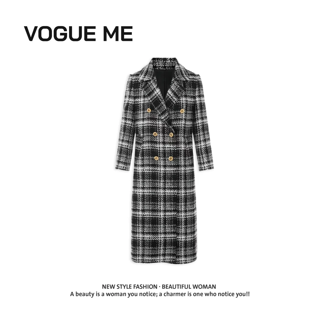 【莱】气质格子百搭时尚百搭黑白格纹大衣！不含腰带！-LZ804B11