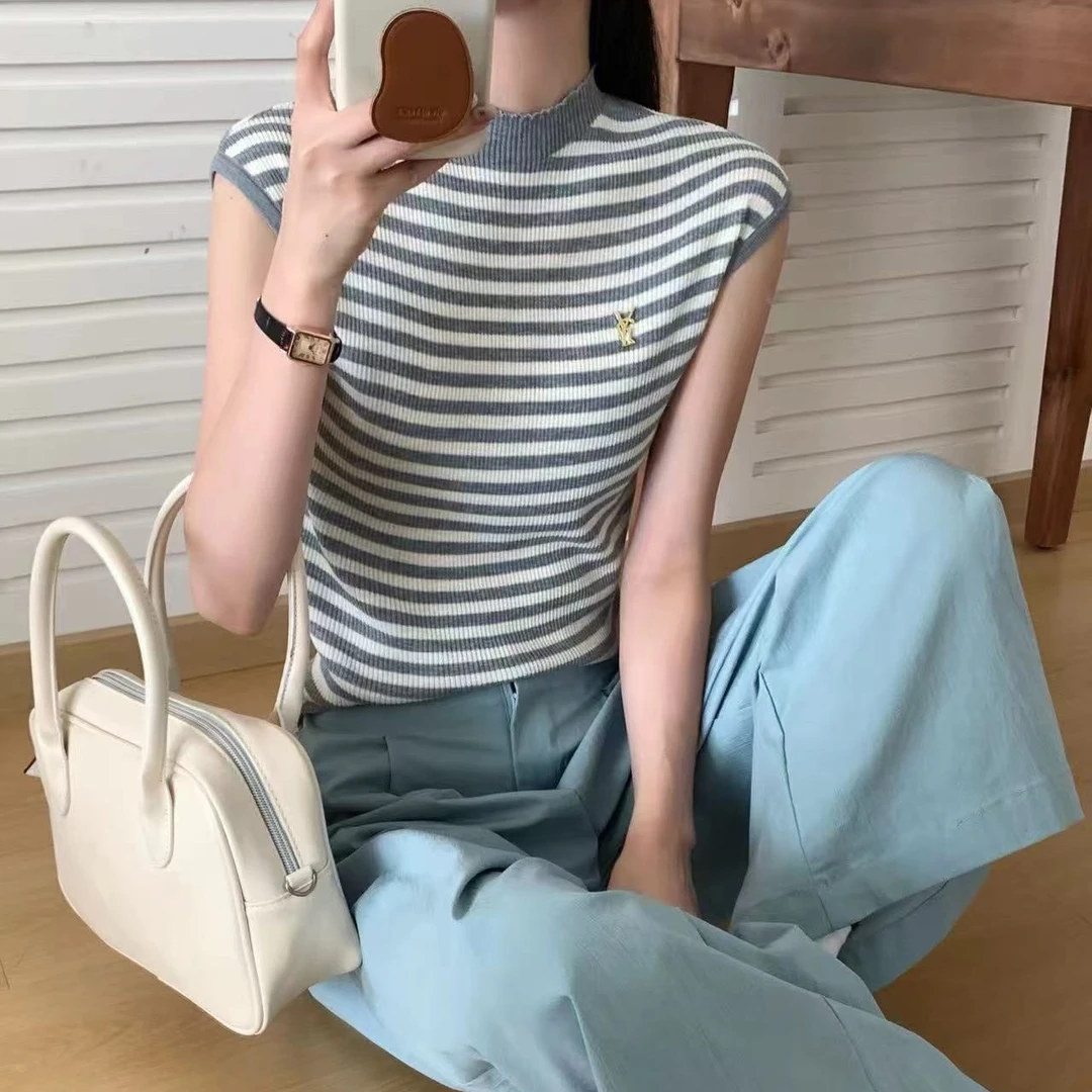 5886款2025秋季新款条纹针织显瘦休闲时尚无袖打底毛衣