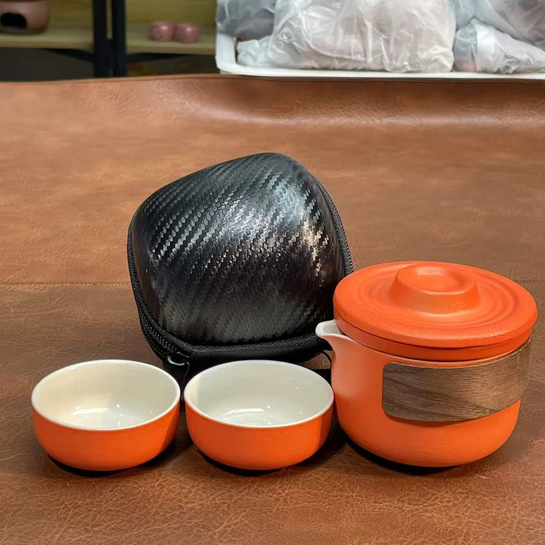 桃子茶器（路宝橙）一壶2杯-快客旅行黑包-4678（直播专享）