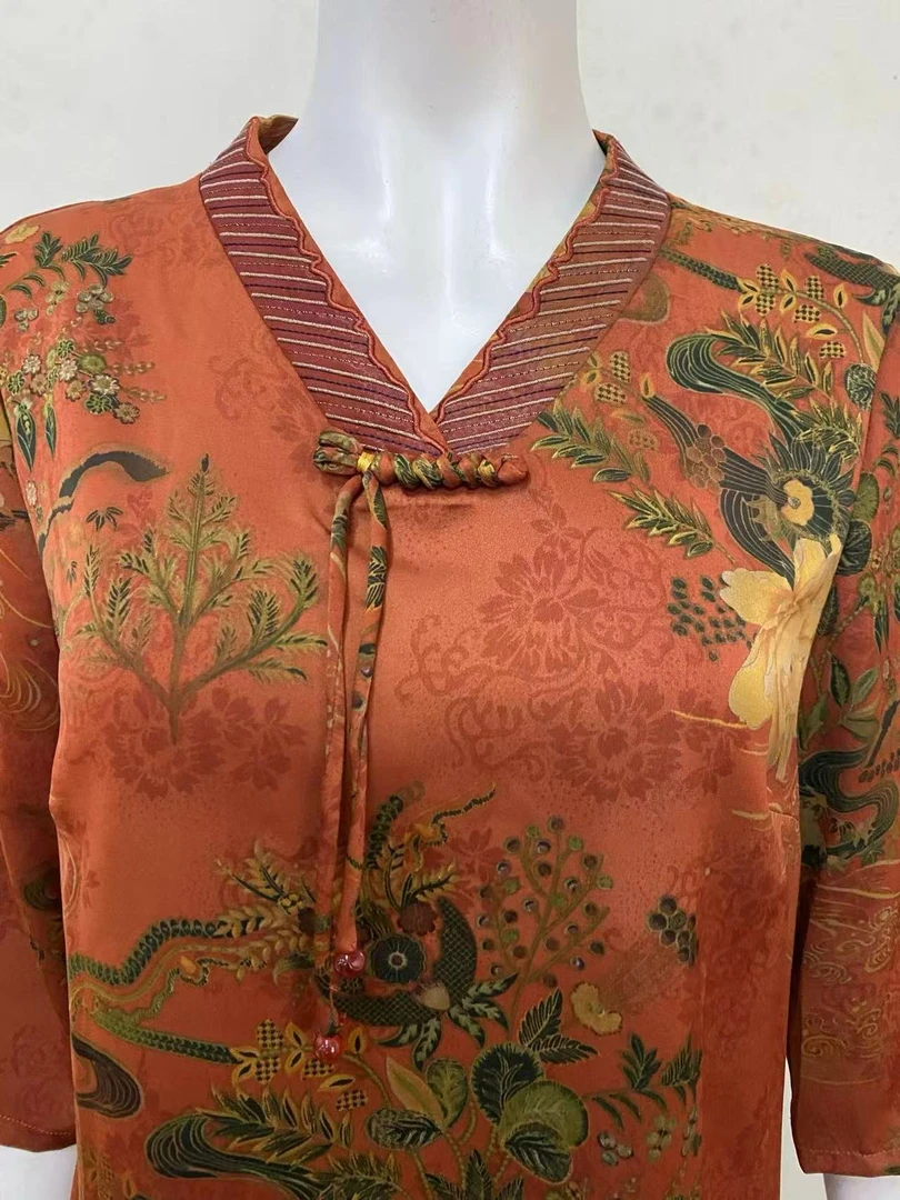 【唐草牡丹-红】中老年人夏季新中式国风妈妈装小衫洋气上衣