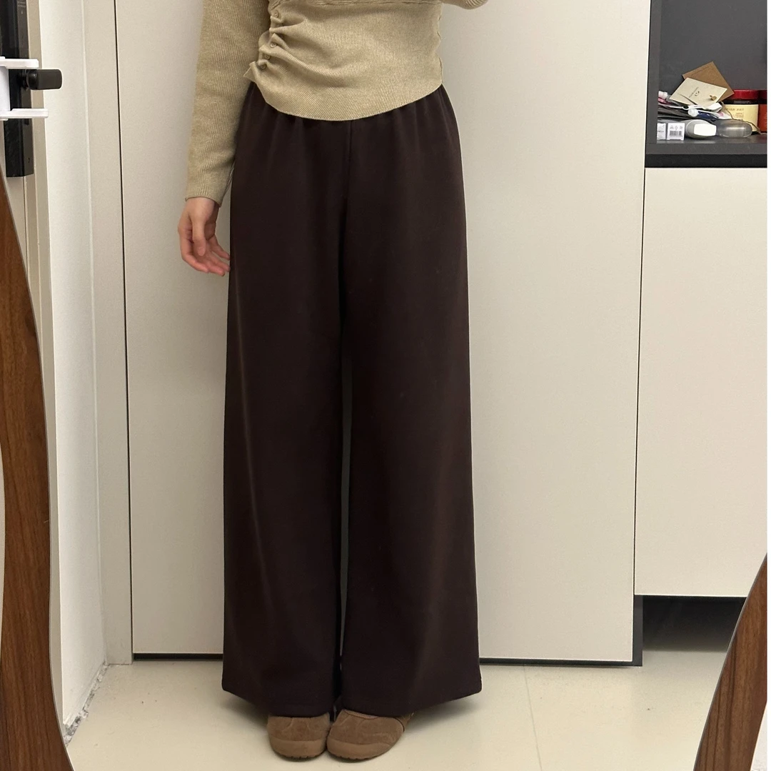 加绒版本」两色松紧腰大弹力阔腿糯米休闲裤（穿到140斤裤长100以上