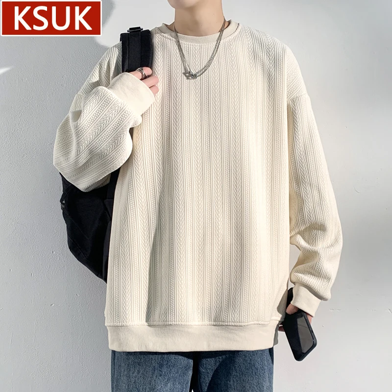 KSUK麦穗纹理圆领卫衣男春季潮牌高级感内搭套头衫百搭宽松打底衫