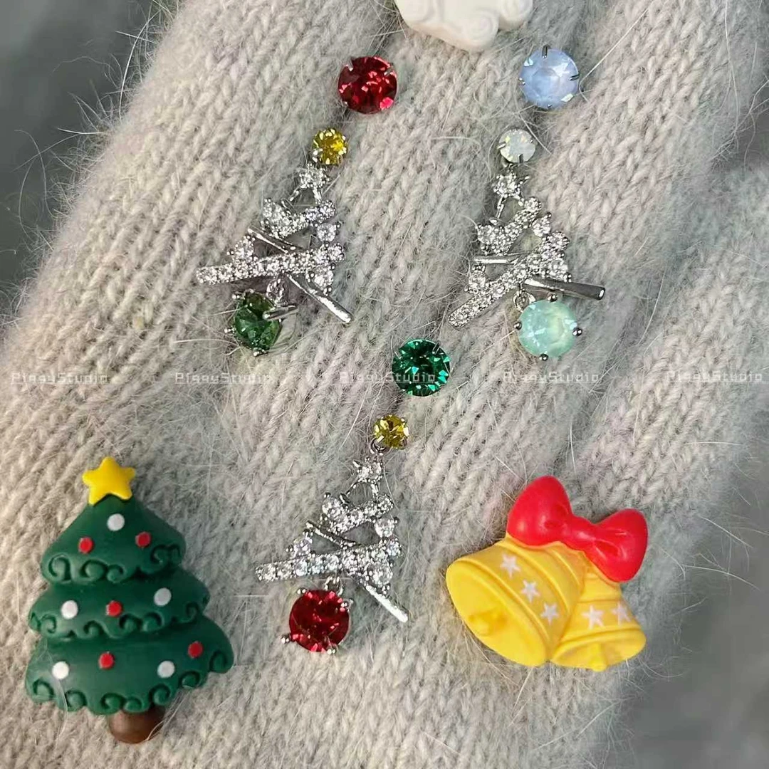 钛钢耳饰 「圣诞来临」圣诞树加马蹄环耳钉可爱圣诞礼物爆闪华子
