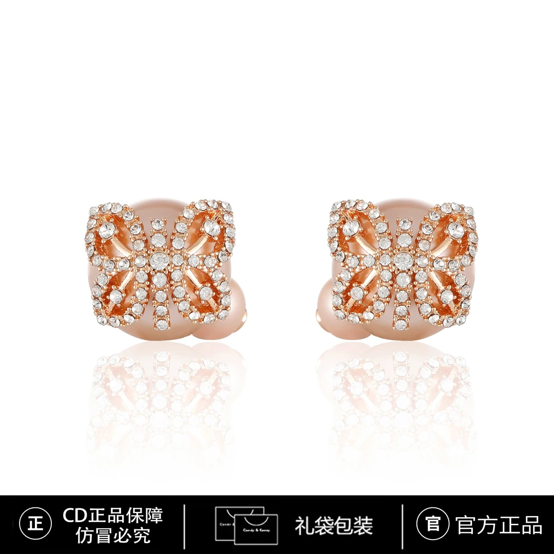 铜合金仿珍珠耳饰 锆石蝴蝶珠珠气质轻奢时尚耳钉 3092