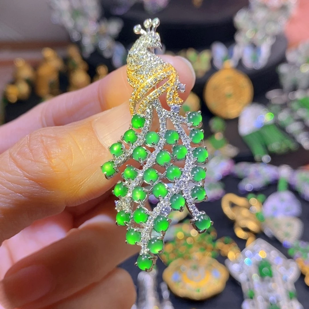 吊坠(不含链)银S925镶嵌翡翠