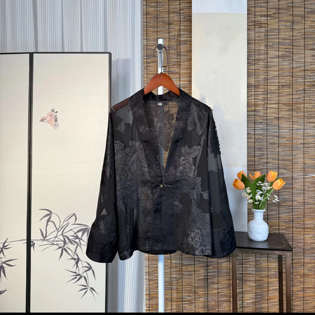 【云纱叠翠】一缎香云25年新品外套新中式宽松外搭上衣女夏季NH001