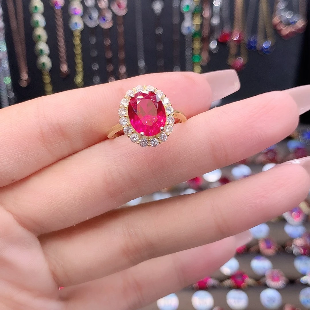 红宝石戒指银S925镶嵌810金