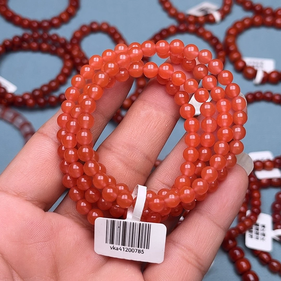 晨***曦南红玛瑙未镶嵌手链樱桃红卡5+