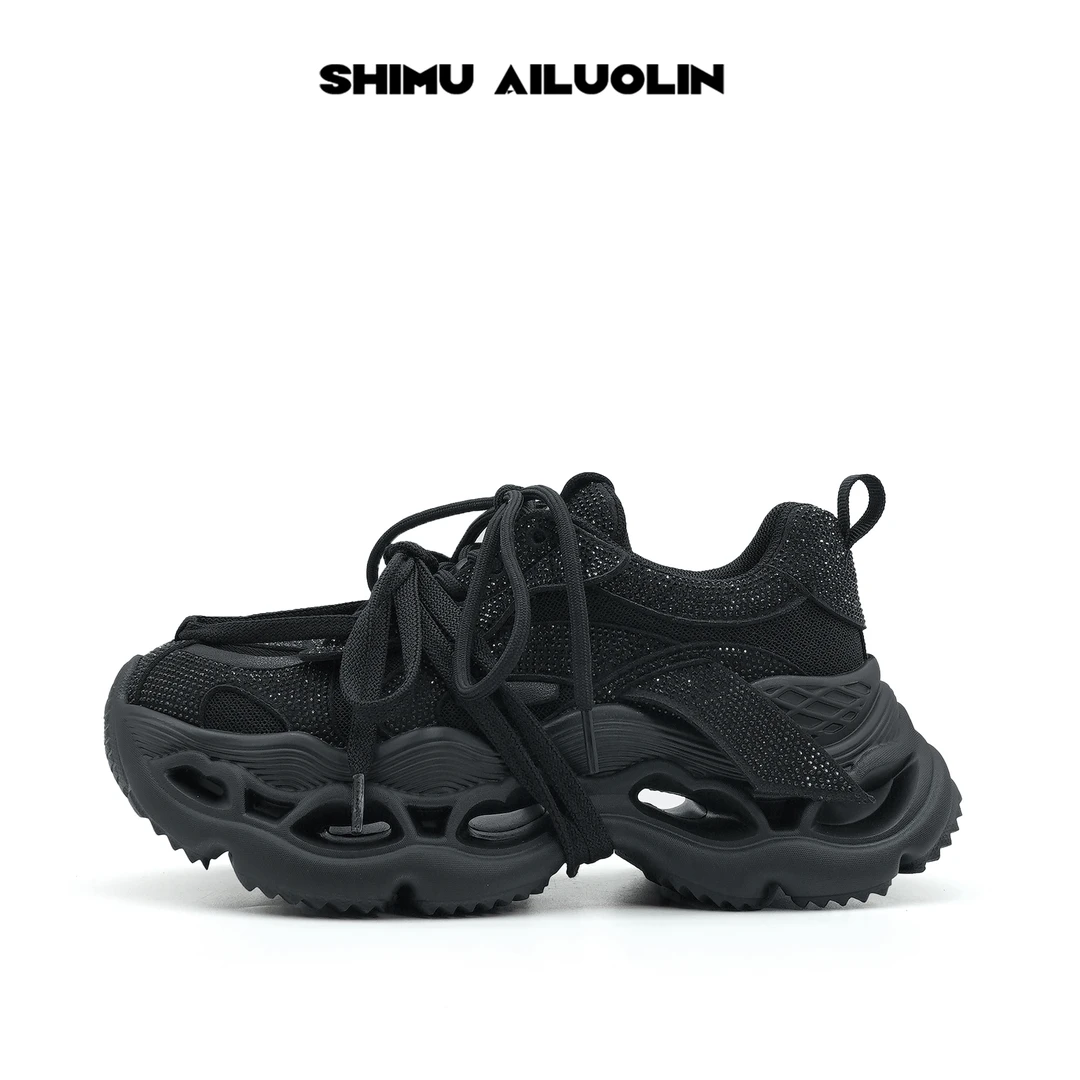 诗慕·爱洛琳【钻饰时代】四季网面休闲品牌时尚潮流带钻女鞋老爹鞋