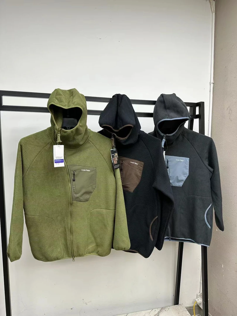 秋冬款双面玉米格绒厚款保暖休闲连帽卫衣拉链开衫夹克外套