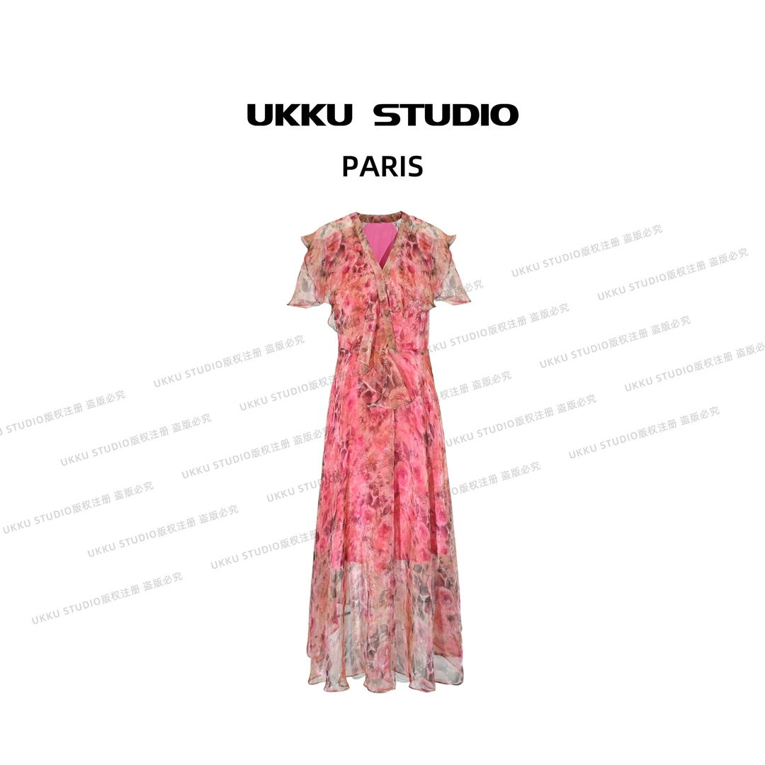 慧慧【UKKU STUDIO】【锦绣未央】夏季蝙蝠袖收腰女士连衣裙814301