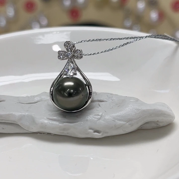 颈饰银S925镶嵌海水珍珠大溪地 9-10mm 66号