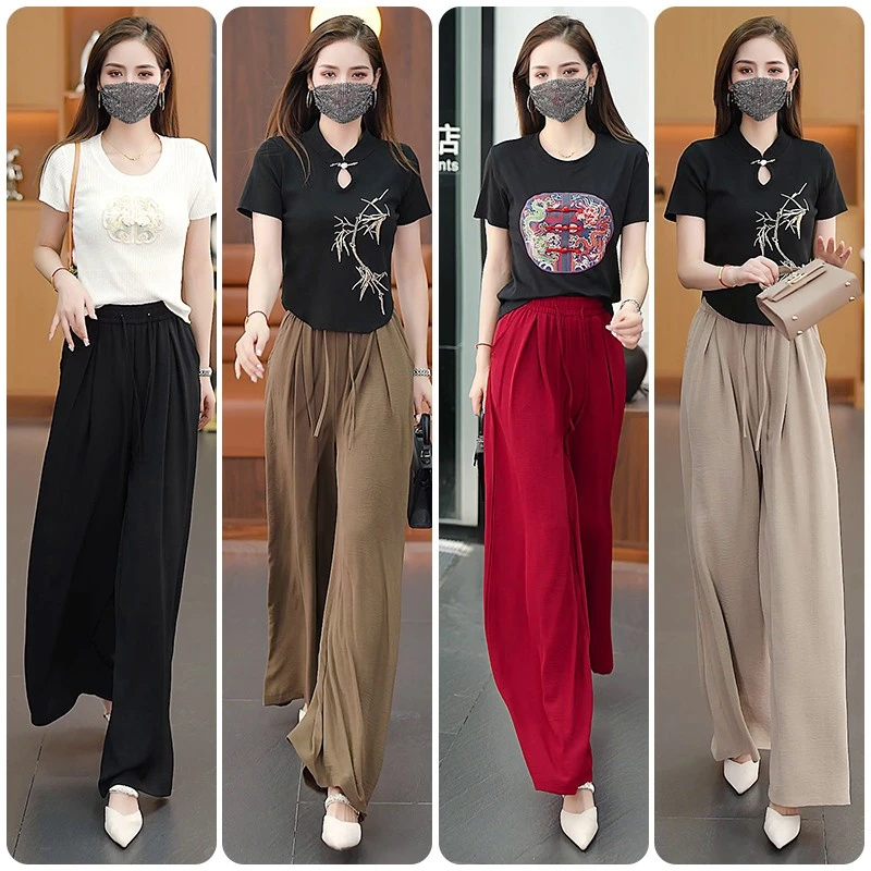 外贸捡漏~阔腿裤女大码夏季爆火松紧腰薄款宽松垂坠慵懒休闲裙裤