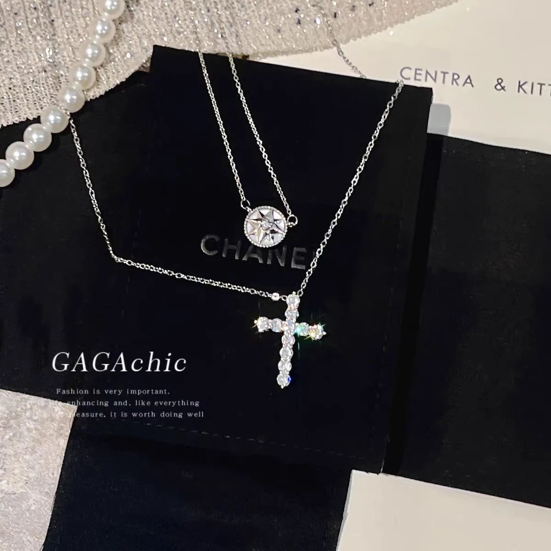 不锈钢项链 水钻十字架简约网红同款ins风百搭叠戴项链