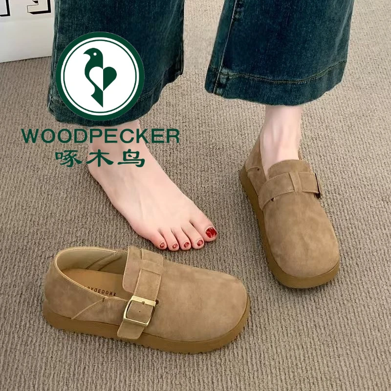 啄木鸟全包厚底增高勃肯鞋女2025春秋新款复古外穿懒人单鞋博肯鞋