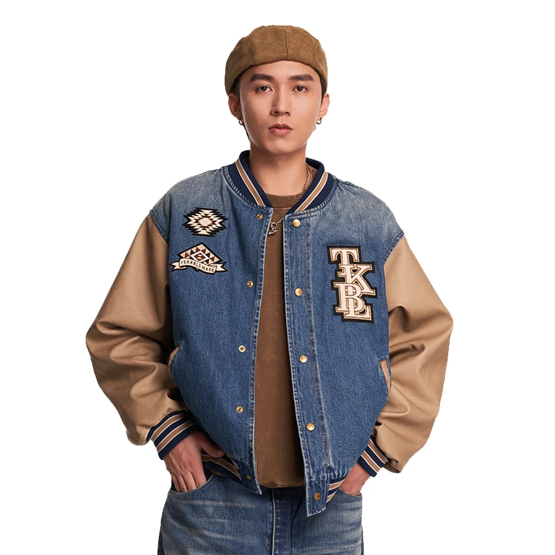 「金熊同款」蓝布屋常春藤布章皮袖棒球夹克棉服保暖外套TKBLCOT297