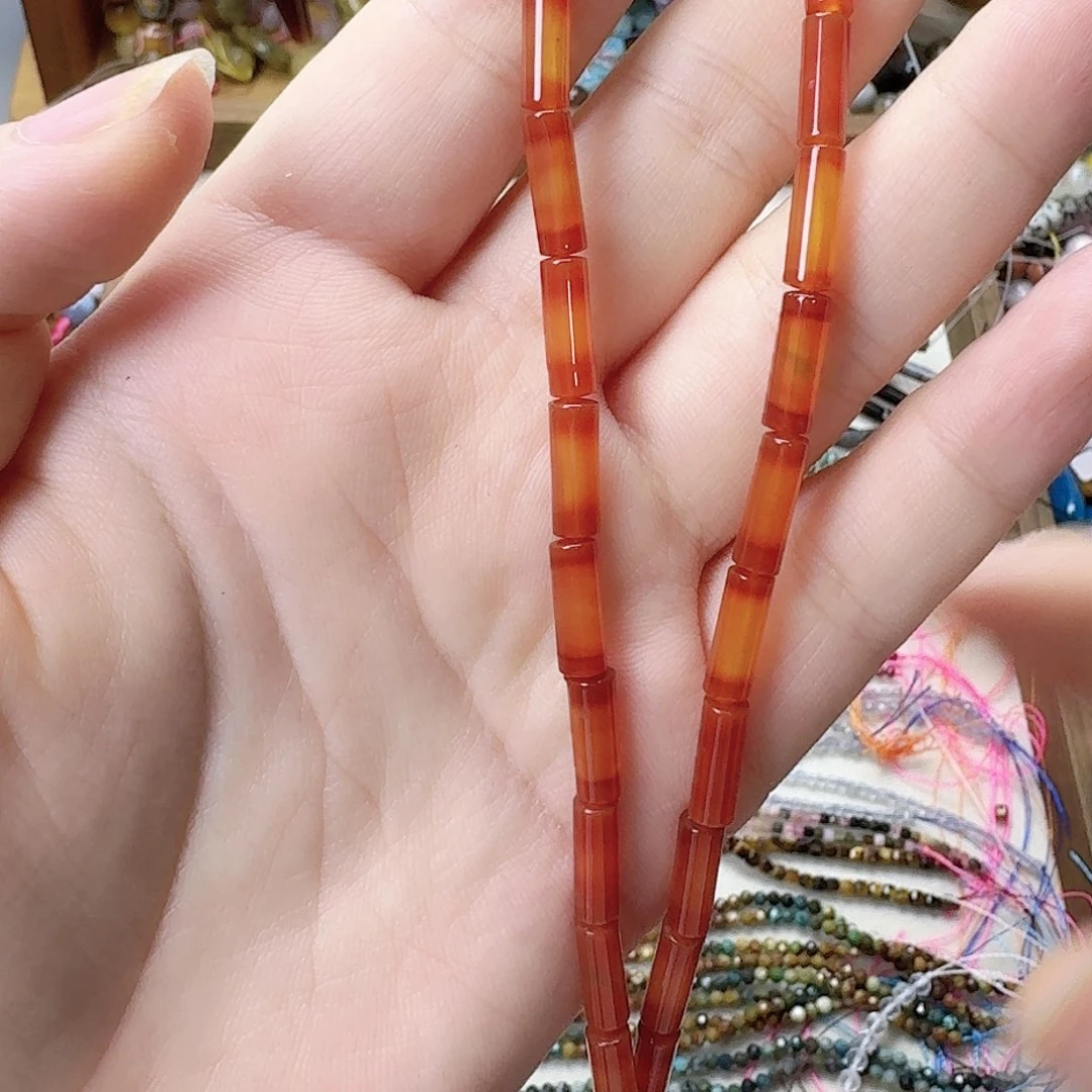 玛瑙/玉髓未镶嵌珠宝半成品红玛卡4圆管一条