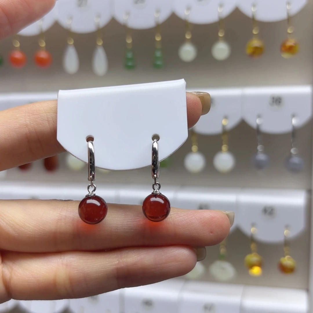 银S925镶嵌血珀耳饰