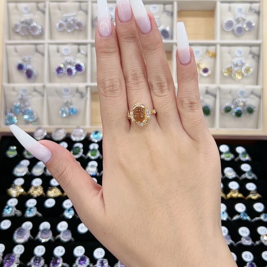 染***染水晶戒指银S925镶嵌