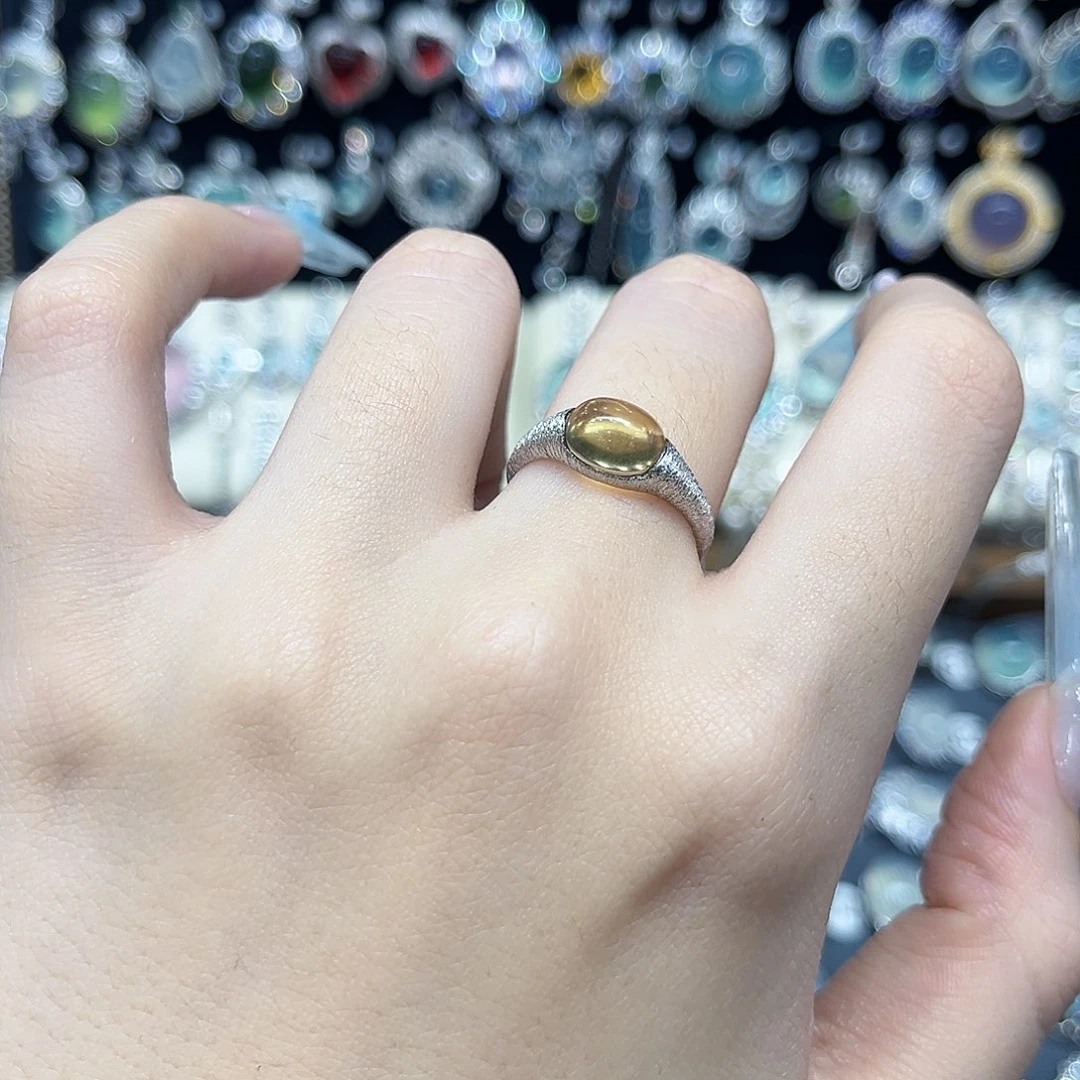 黄晶银S925镶嵌戒指元宝戒指