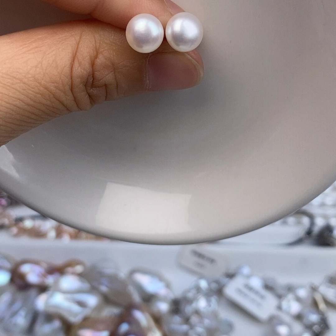 淡水珍珠银S925镶嵌耳饰