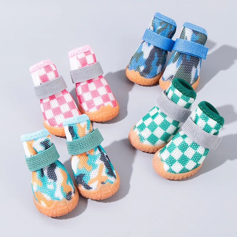 宠物新款透气四季网鞋泰迪博美犬跑步狗鞋软底舒适弹力绑带好穿防