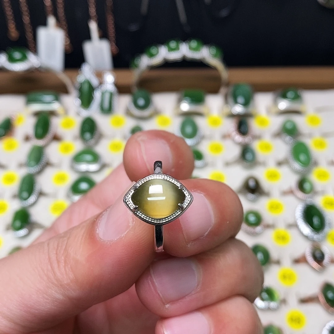 和田玉（碧玉）银S925镶嵌戒指