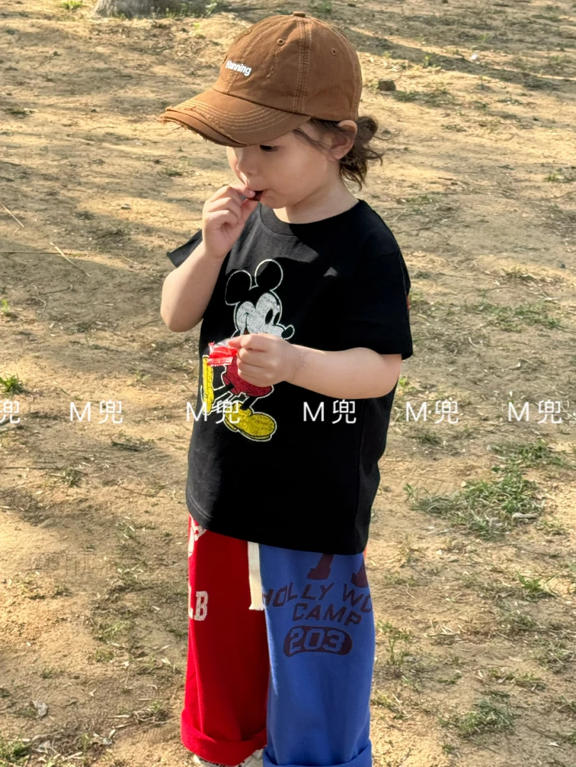 25年新款 印花怀旧斑驳风格中小童高品质洗水圆领上衣