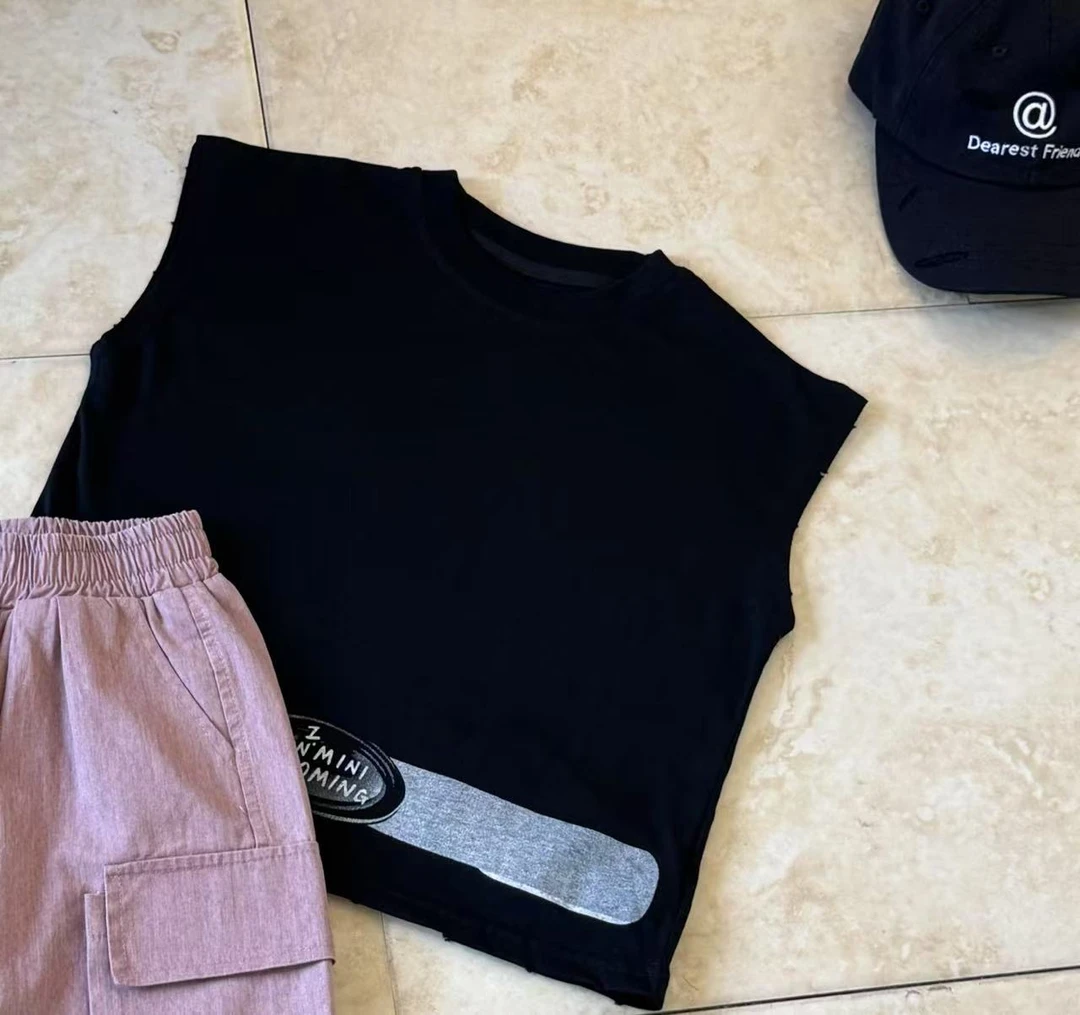 YM-77203【现货】韩版儿童圆圈字母无袖背心