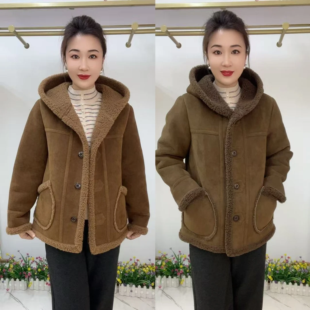 2527帽版一体绒休闲女外套