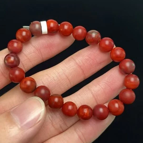 2259A01凉山九口料南红九口鸡血包浆单圈手串